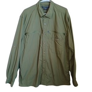 Exofficio Shirt Mens Green Outdoor Fishing Button Up Roll Tab Sleeves Size XL